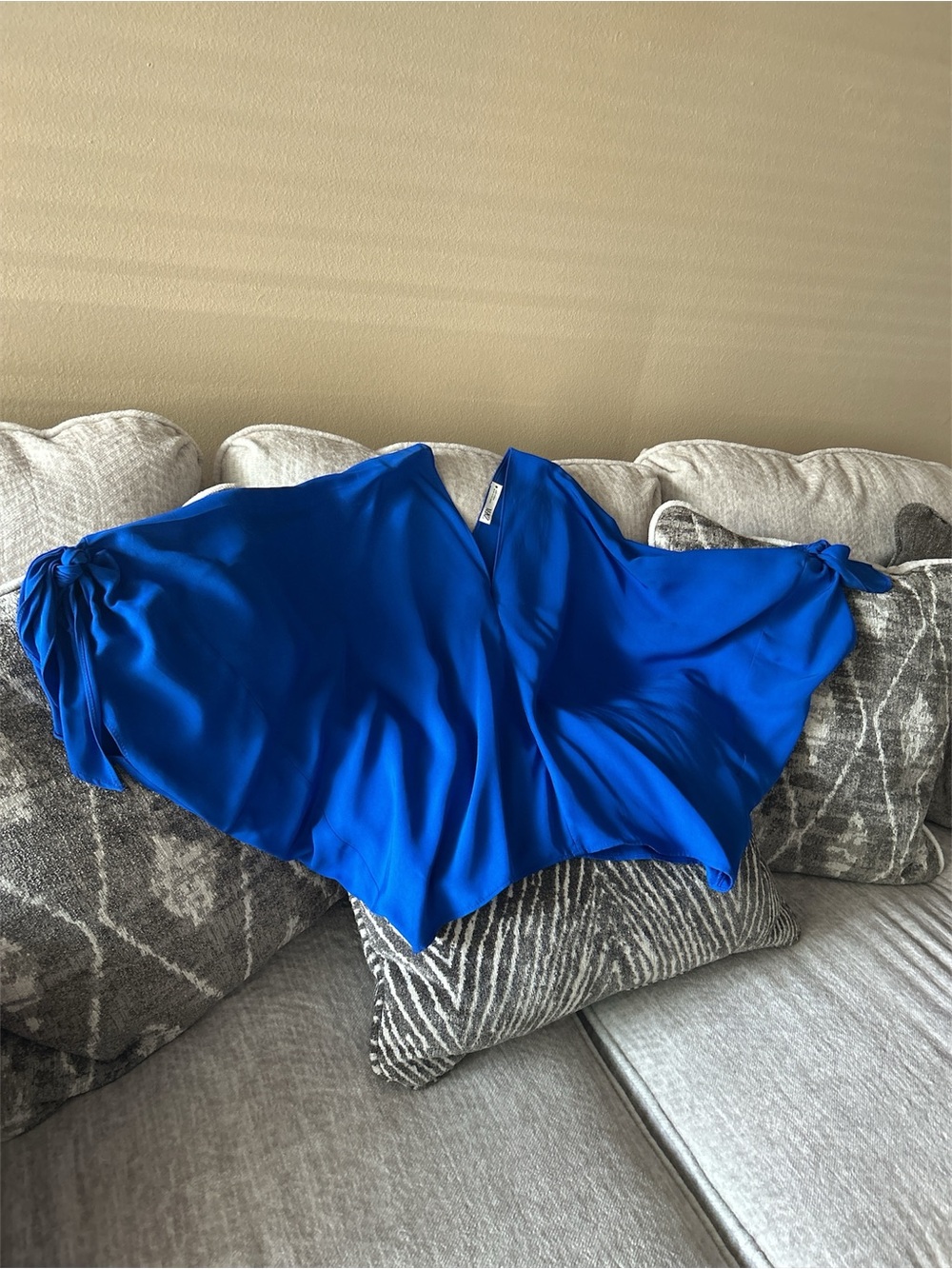 Zara Bright Royal Blue V-Neck Flutter Sleeve Blouse